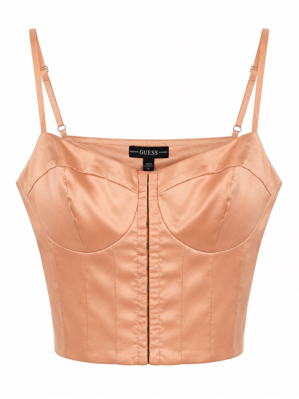 GUESS Milan Satin Bustier Corset Crop Top Nude Clay M BNWT - Picture 2 of 5